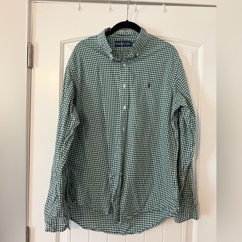 Ralph Lauren Polo Green Gingham Button Down Shirt - Men’s Large